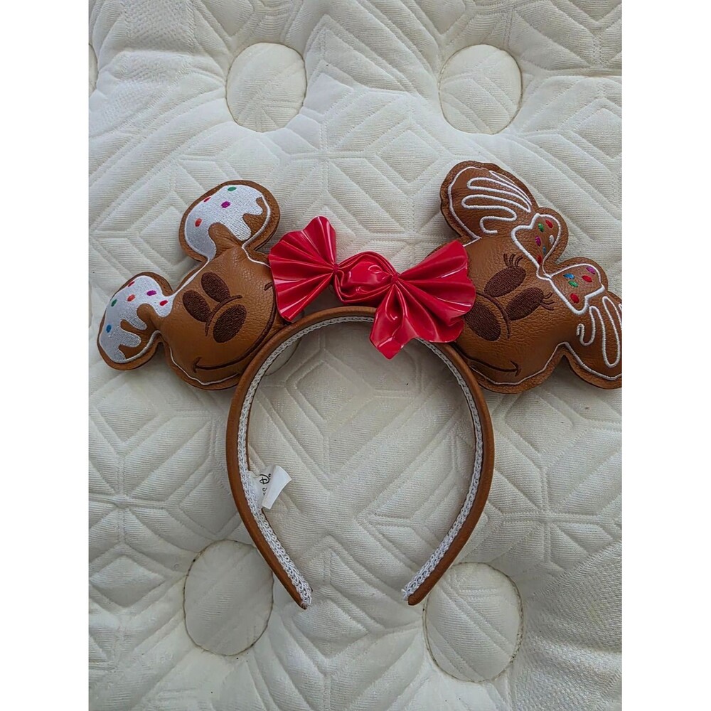 Disney Brown Gingerbread Minnie Ear Headband with Red Bow